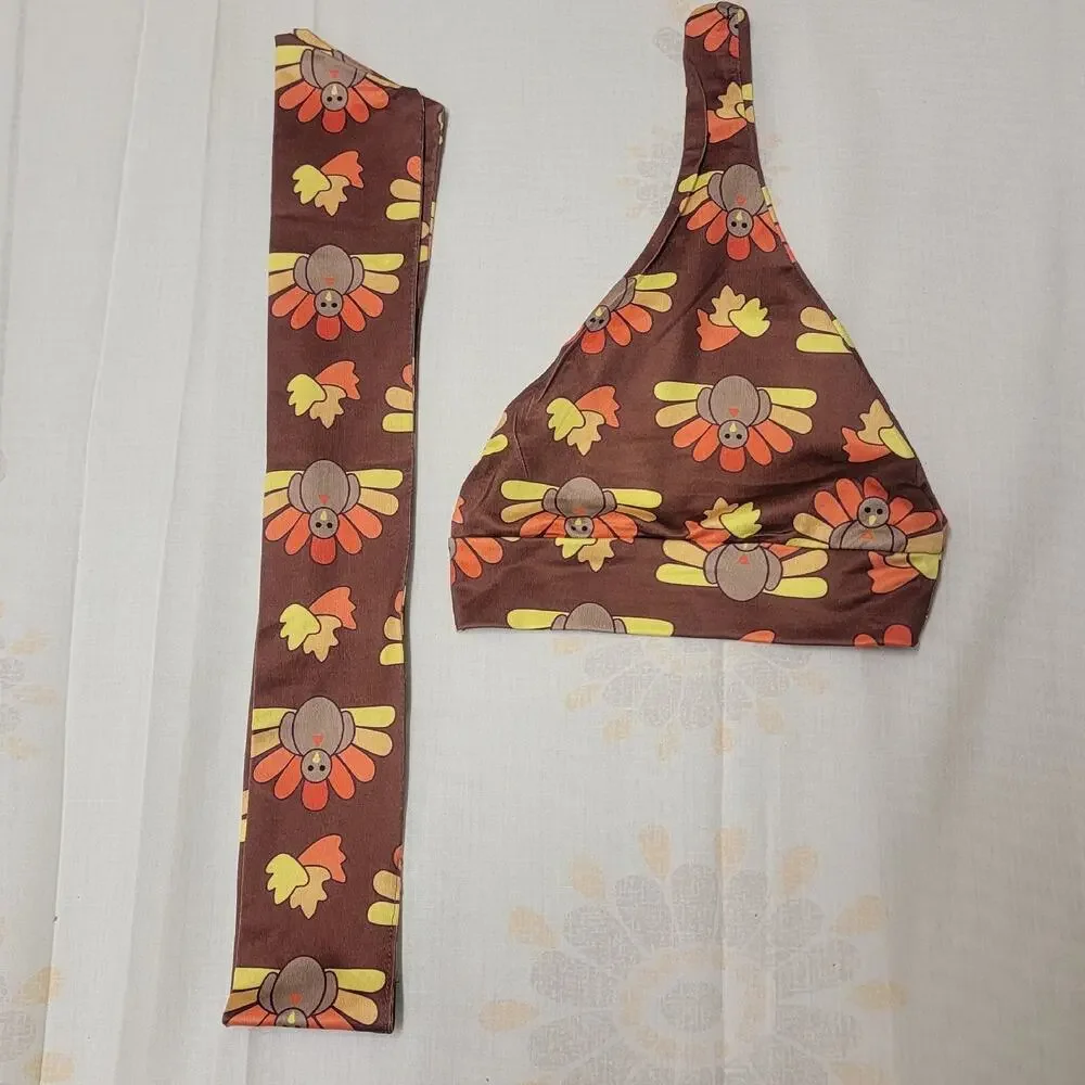 2 pc Baby Cap & Belt / Tie Turkey Thanksgiving Infant Brown Holiday Infants
